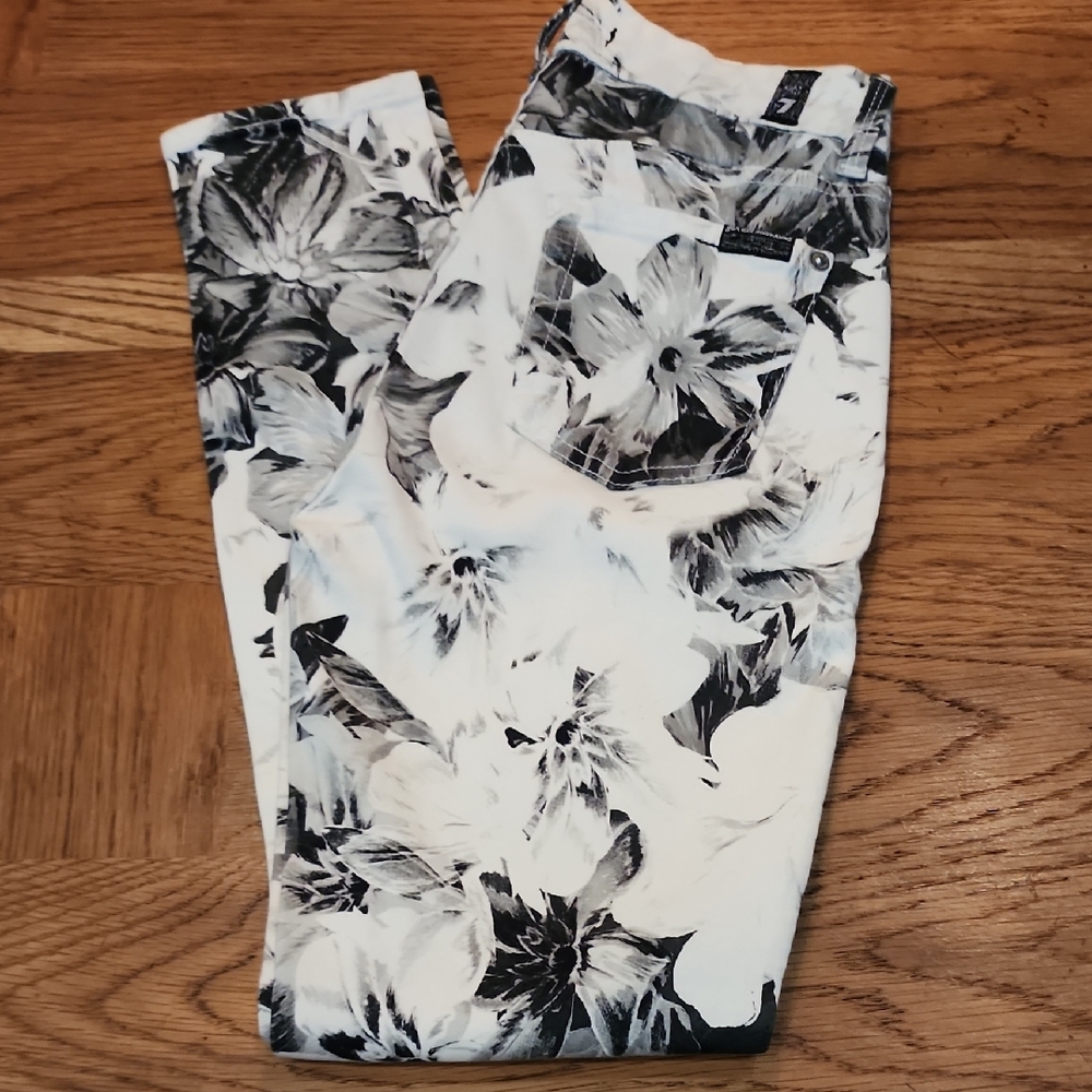 NEW 7 for All Mankind Paradise Palm Print Step Hem Ankle Skinny Jeans
